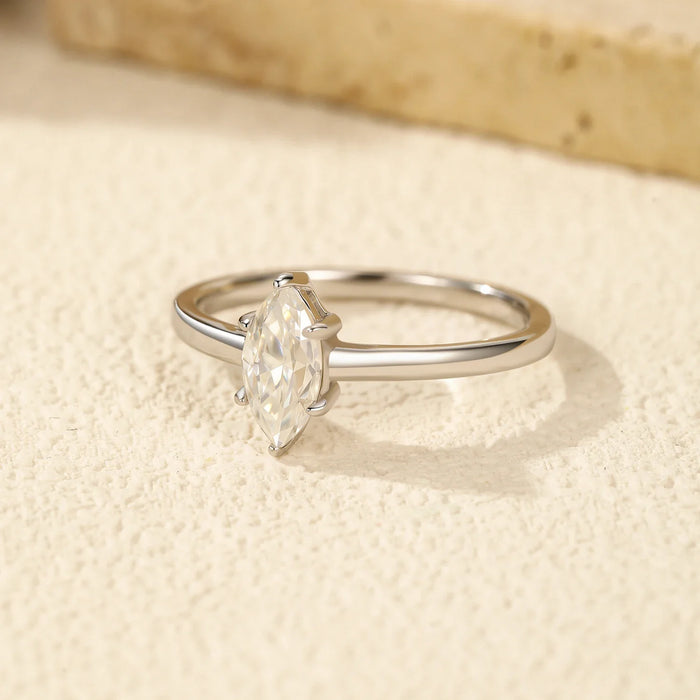 925 Sterling Silver Marquise Cut Moissanite Band Ring For Women