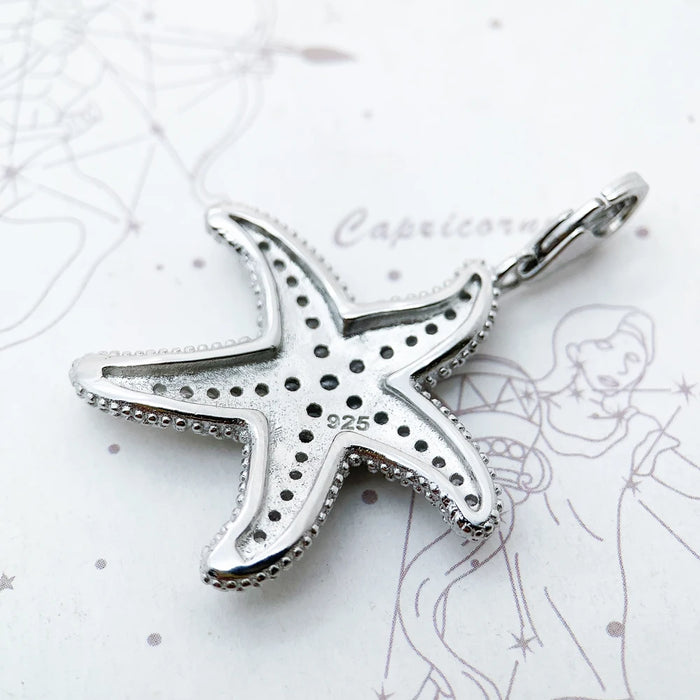 925 Sterling Silver Starfish Pave Pendant Glam Jewelry For Women