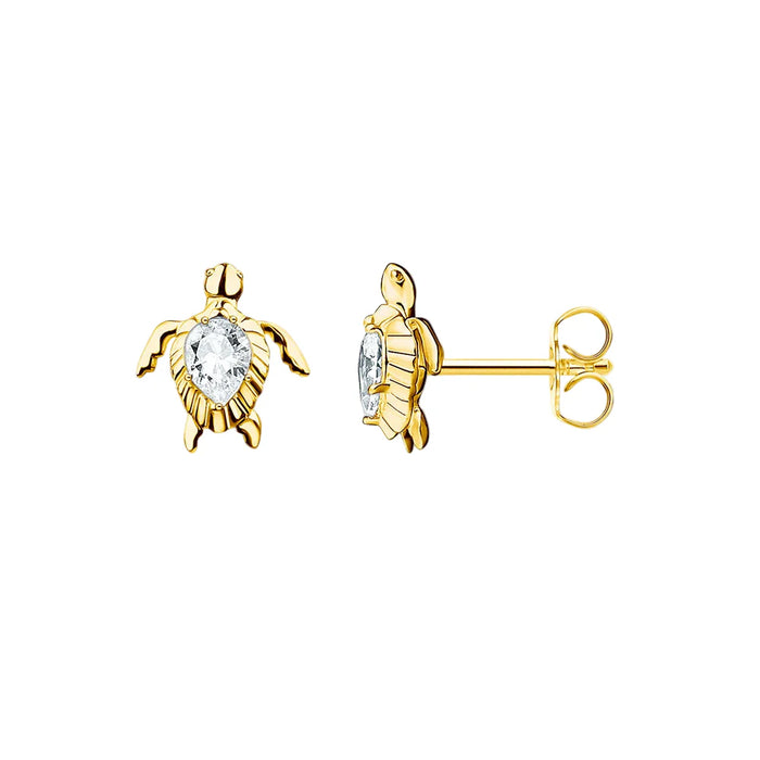925 Sterling Silver Golden Turtle Ear Studs Trendy Gift