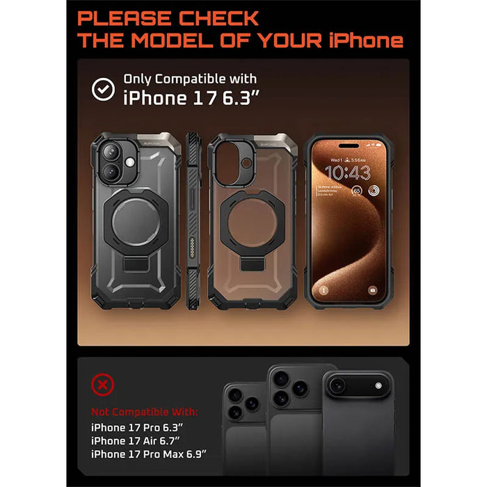 For Iphone 17 Ub Grip Heavy Duty Rugged Magnetic Magsafe Phone Case With Stand & Camera Control Capture Button