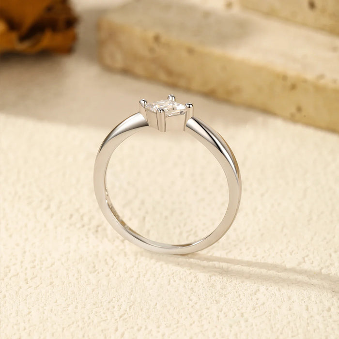 925 Sterling Silver Dazzling Square Moissanite Ringfine Jewelry For Women