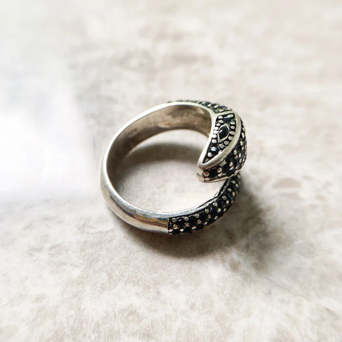 925 Sterling Silver Stylish Open End Black Snake Ring For Women