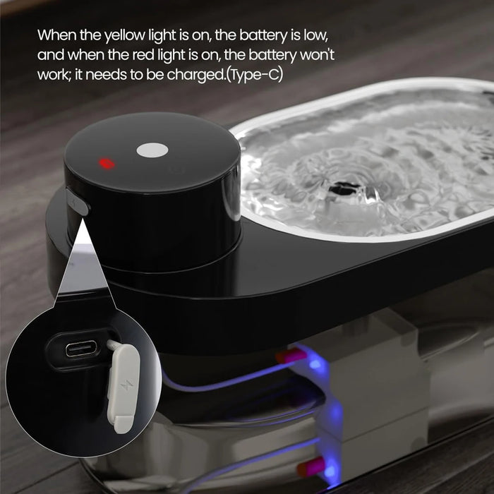 Stainless Steel Cat Water Fountain With Led And 3 Modes