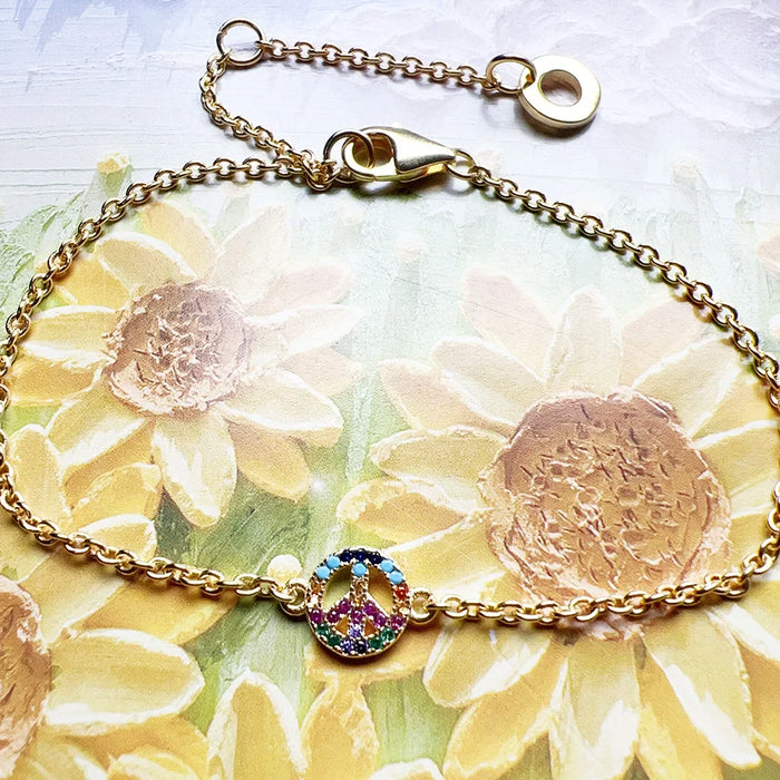 925 Sterling Silver Bohemia Colourful Stone Gold Plated Bracelet Link Chain For Women