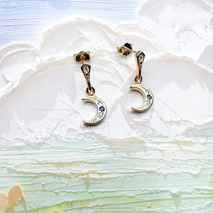 925 Sterling Silver Bohemian Golden Drop Earrings For Women Royalty Moon