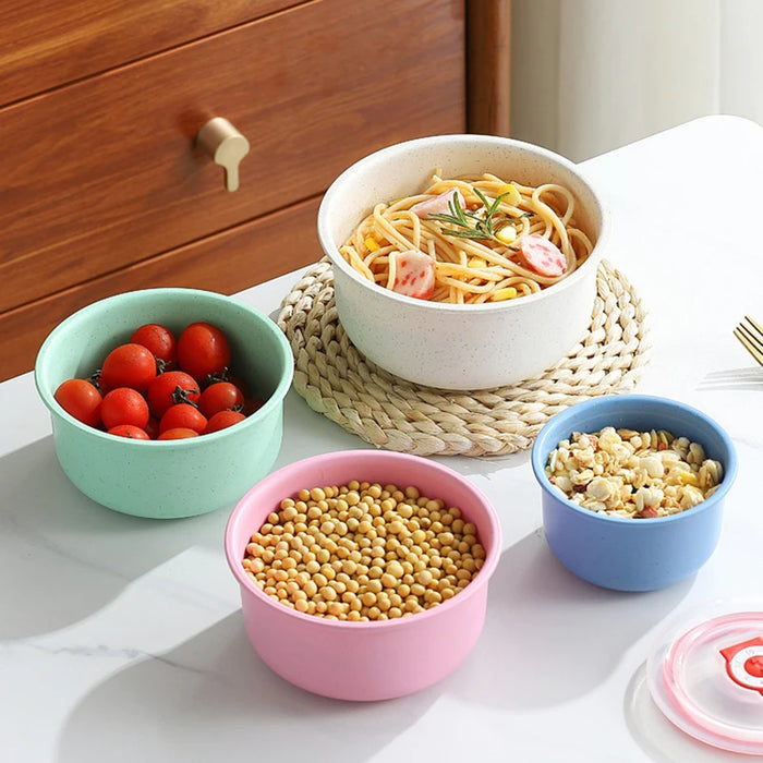 3 Piece Wheat Straw Fresh Keeping Bowl Set With Lid Microwaveable & Bpa Free