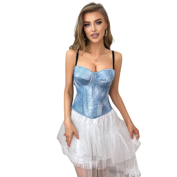 Adjustable Strap Padded Cup Corset With Steel Boning Slimming Sequined Bustier