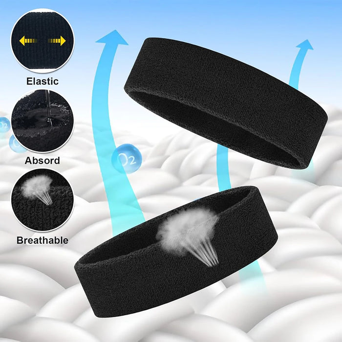 Moisture Wicking Sports Headband Terry Cloth Sweat Band For Tennis Basketball Football