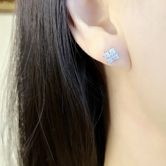 925 Sterling Silver Colourful Stone Flower Ear Studs