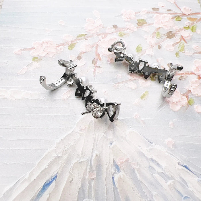 925 Sterling Silver Vintage Pearl & Crystal Stud Earrings