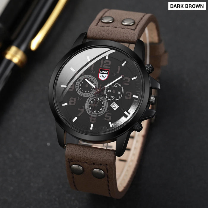 Leather Band Mens Quartz Watch