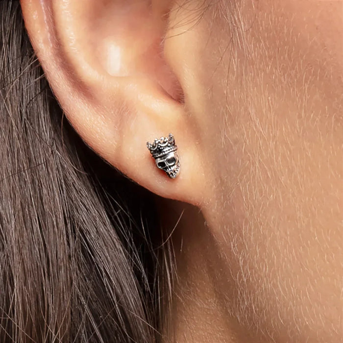 925 Sterling Silver Vintage Skull King Stud Earrings