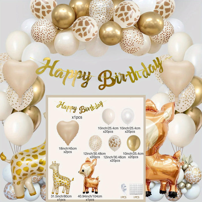 113Pcs Brown Birthday Balloon Set With Bear Shape Aluminum Balloon For Birthday Party Event Celebration Festival Party