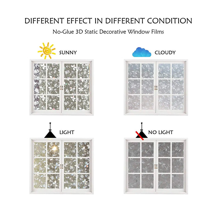 Decorative 3D Privacy Window Film - Non-Adhesive Anti-Uv Glass Sticker For Home Kitchen