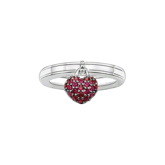 925 Sterling Silver Romantic Gift Red Heart Pave Ring