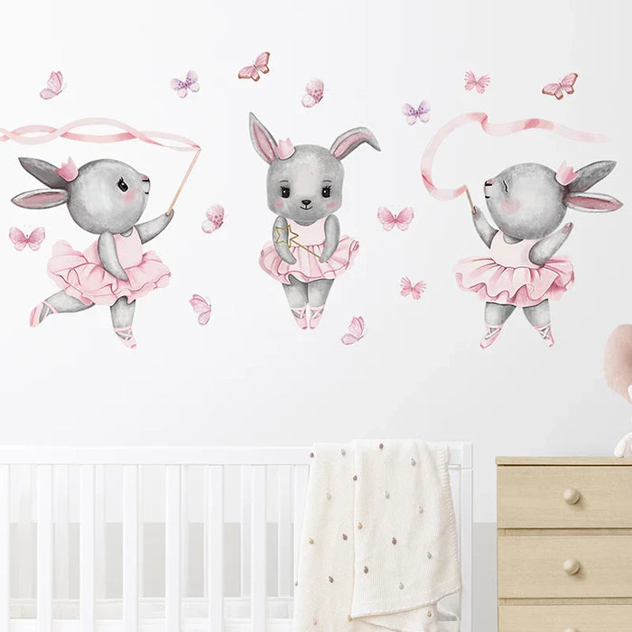 Hand Painted Ballet Bunny Rabbit Dancer Wall Stickers For Nursery Or Girl S Room Decor