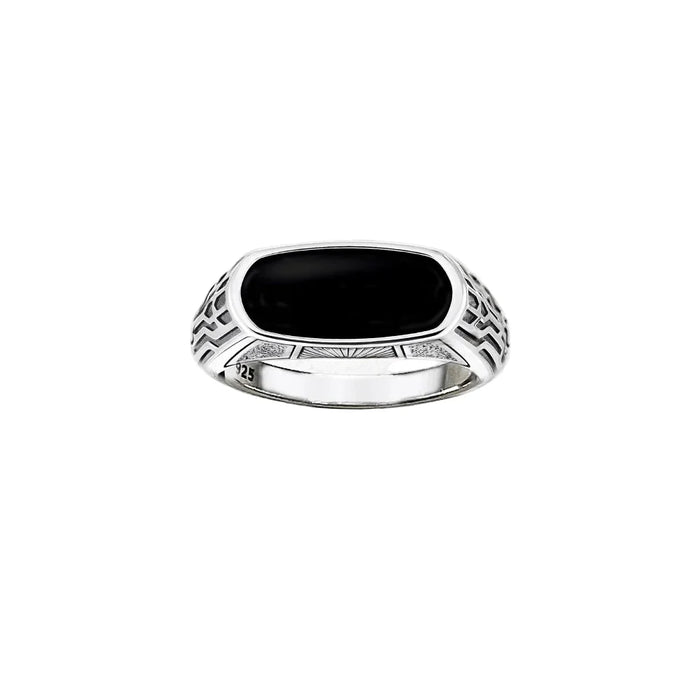 925 Sterling Silver Vintage Oval Onyx Signet Ring European Style Unisex