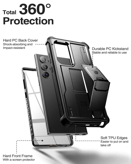 For Samsung Galaxy S23 5G Kickstand With Two Front Frames 360 Degree Full Body Bumper Military Grade Armor Shockproof Shell Case