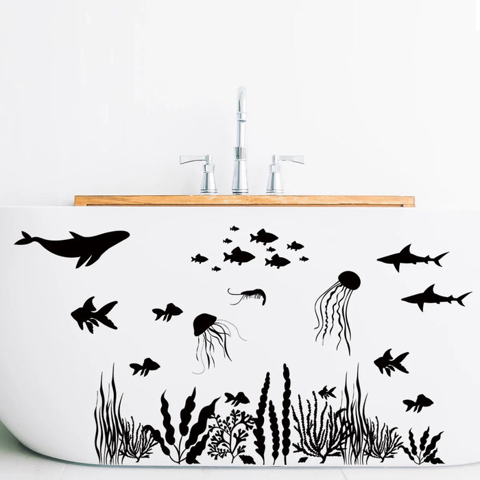 Marine Animal & Fish Silhouette Wall Stickers For Kids Room Decor