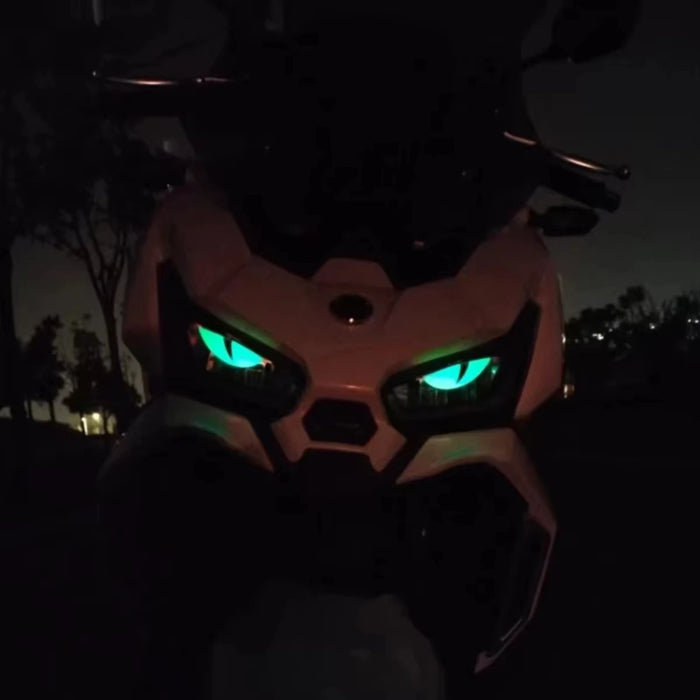 2Pcs 3D Luminous Motorcycle Headlight Stickers Devil'S Eye Cat Eye Night Decor Universal Fit