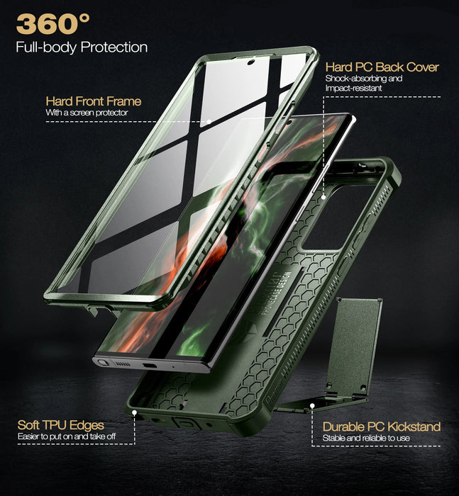 For Samsung Galaxy Note 20 Ultra 5G Heavyduty Grade Protection Shockproof Bracket Holder Case Withbuilt-In Screen Protector