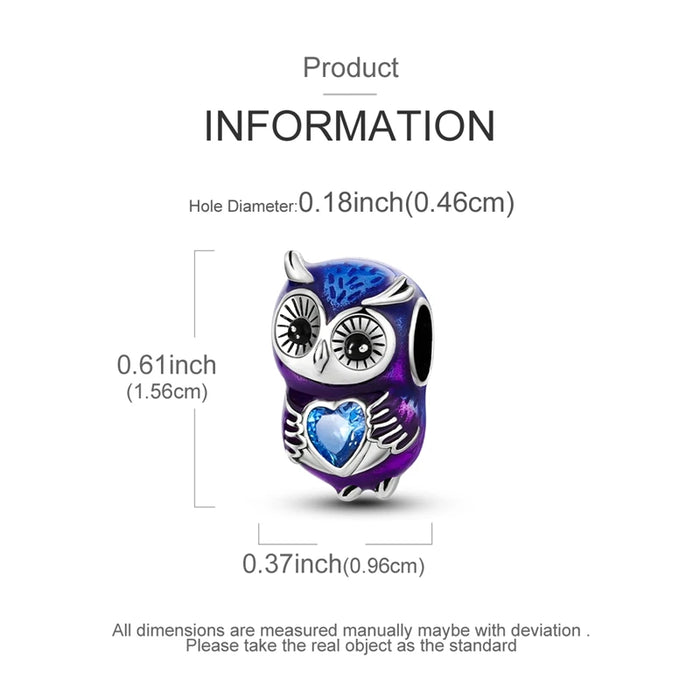 925 Sterling Silver Owl Heart Charm Pendant Fits Bracelet Diy Gift