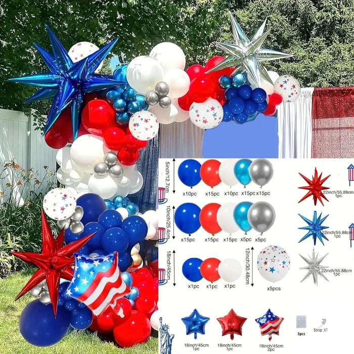 140Pcs Red Blue White And Explosive Star Foil Balloon Arch Set For Birthday Party Independence Day And Bar Mittance Decoration