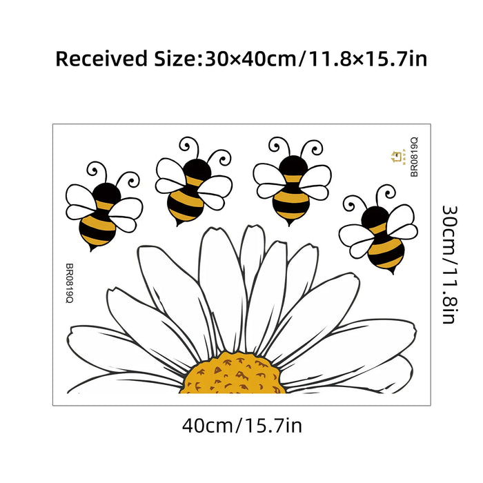 Cartoon Bee Sunflower Wall Stickers For Kids Room Decor