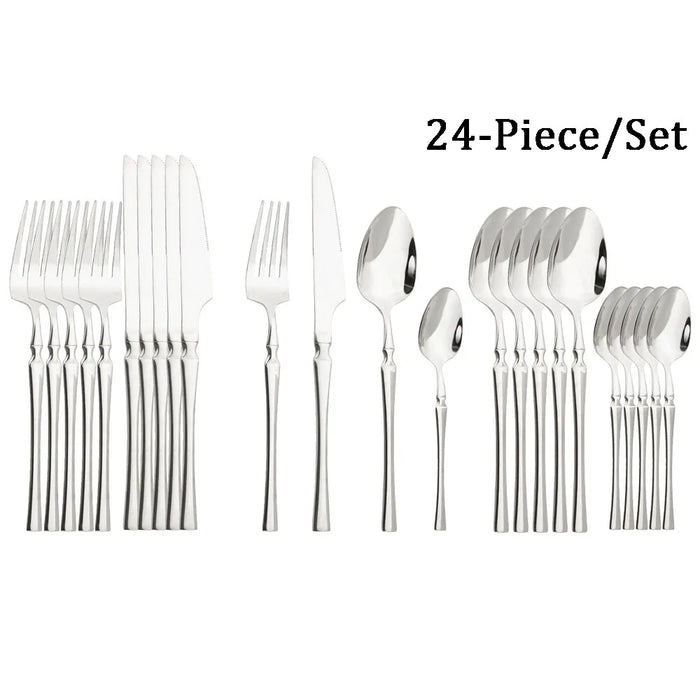 24 Piece Stainless Steel Silverware Set For Kitchen Dining
