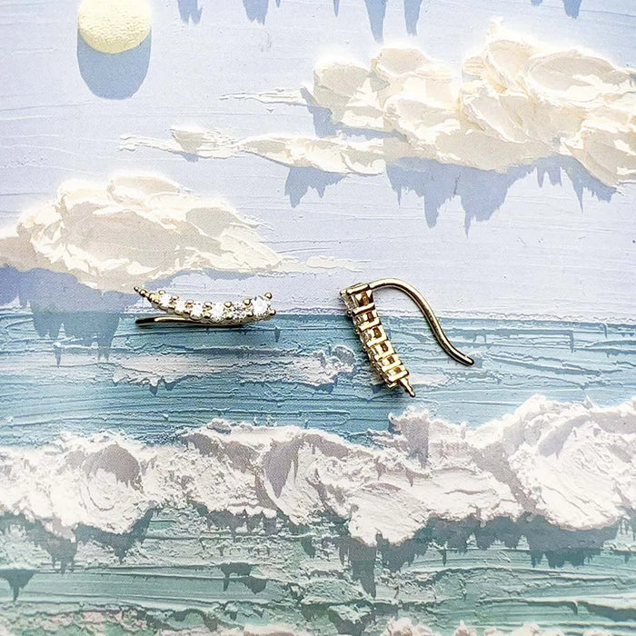 925 Sterling Silver White Stone Ear Climbers For Women