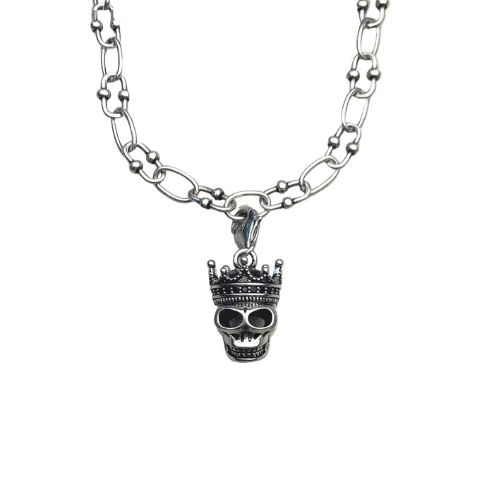 925 Sterling Silver Rock'N'Roll Skull King Necklace Charm For Men And Women