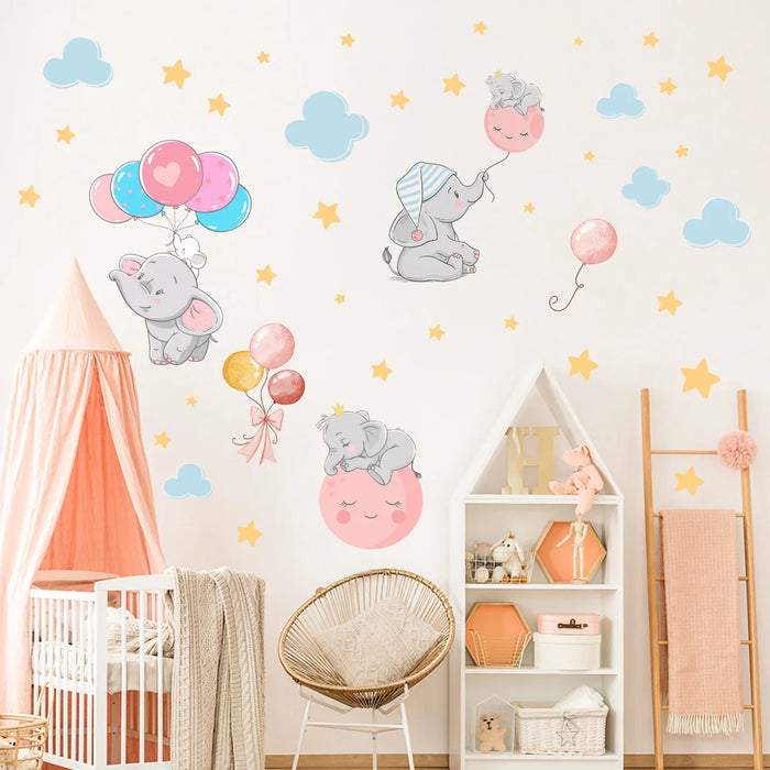 Cartoon Elephant Wall Stickers For Kids Room Decor