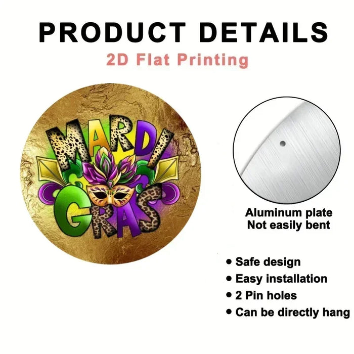 Leopard Mardi Gras Mask With Gold Wreath 8 Round Aluminum