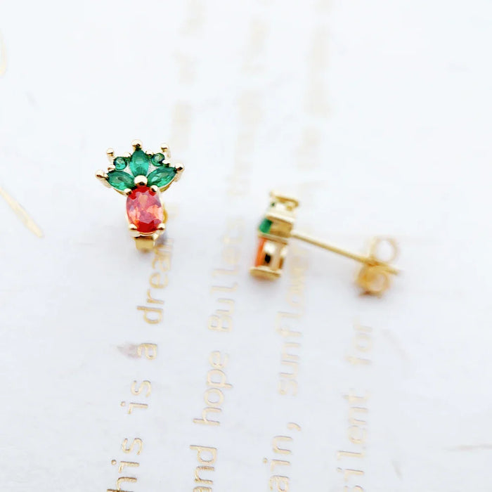 925 Sterling Silver Gold Pineapple Stud Earrings For Women