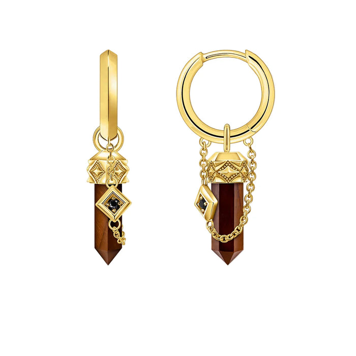 925 Sterling Silver Vintage Tiger Eye Hoop Earrings