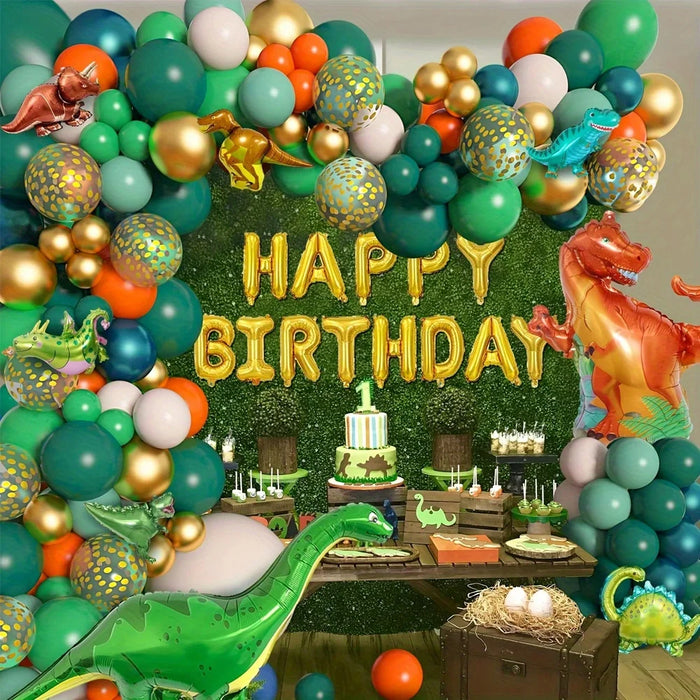 153Pcs Dinosaur Themed Balloon Garland Arch Green Gold Orange Balloon Jungle Party Dinosaur Themed Birthday Party Decorations