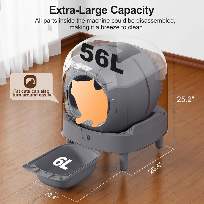 56L Extra Large Self Cleaning Cat Litter Box With App Control