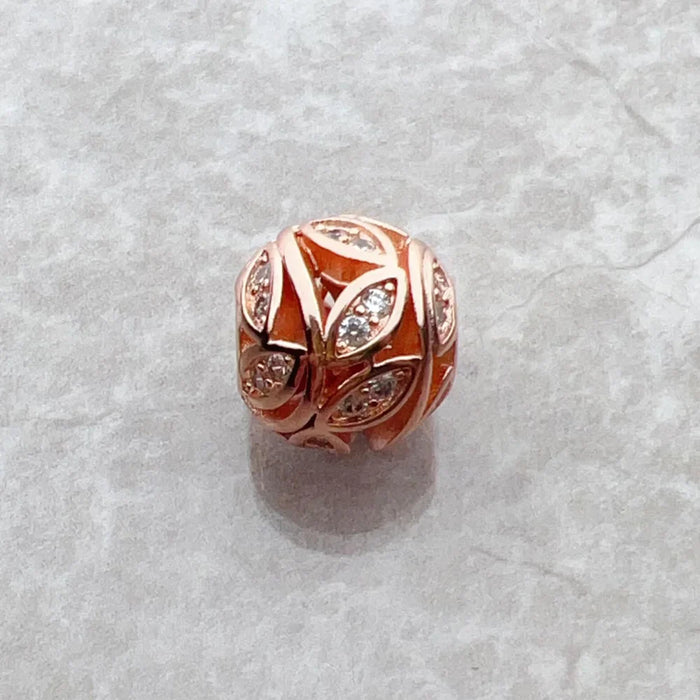 925 Sterling Silver Romantic Bead Leaf Tendrils Charm Rose Gold Feminine Gift For Women