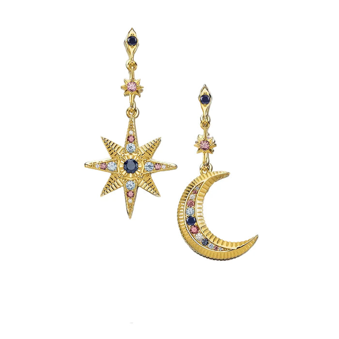 925 Sterling Silver Boho Star & Moon Earrings