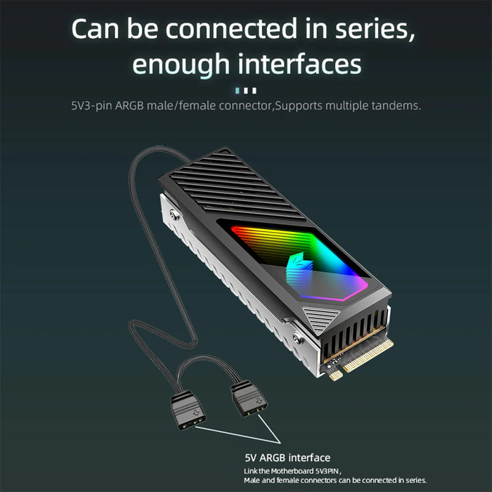 Rgb M.2 2280 Ssd Heatsink M.2 Radiator 5V 3 Pin Argb Solid State Drive Cooler Built-In Fan Hard Drive Heatsink For M.2 2280 Ssd