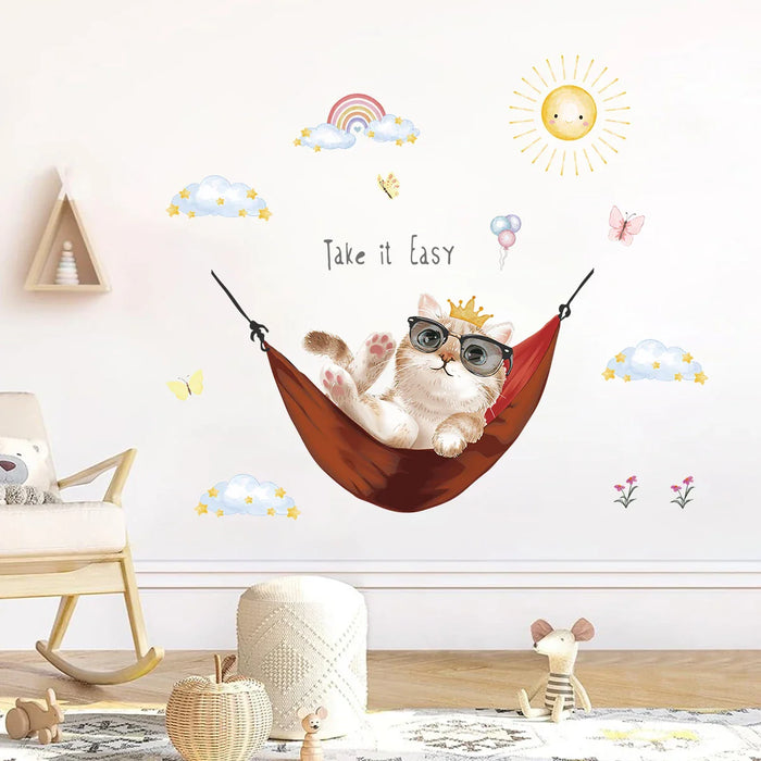Adorable Cat Sun Wall Decals For Kids Room Decor