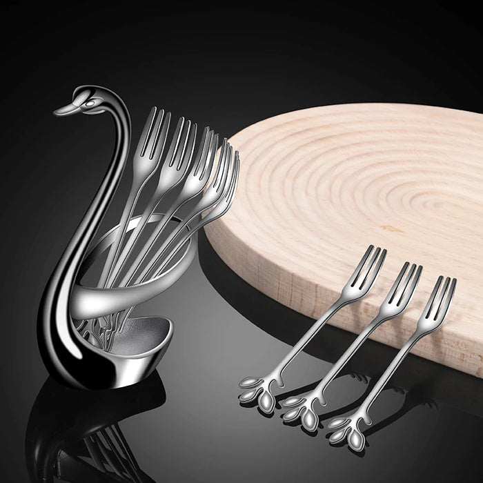 Stainless Steel Swan Fruit Fork Set For High End Dining
