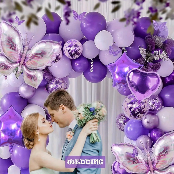 126Pcs Purple Butterfly Balloon Set Containing Butterfly Shaped Aluminum Balloons For Birthday Wedding Decoration.