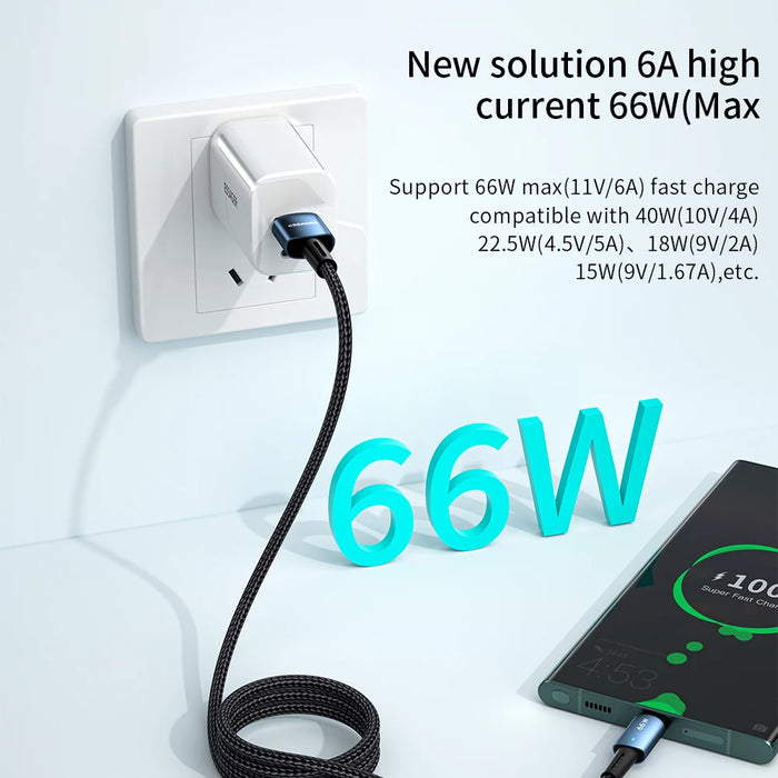 6A Usb Type C Cable Pd 66W Super Flash Charging For Xiaomi 14 13 Redmi Note Oneplus Honor Huawei Mate 40 50 60 P50 P60