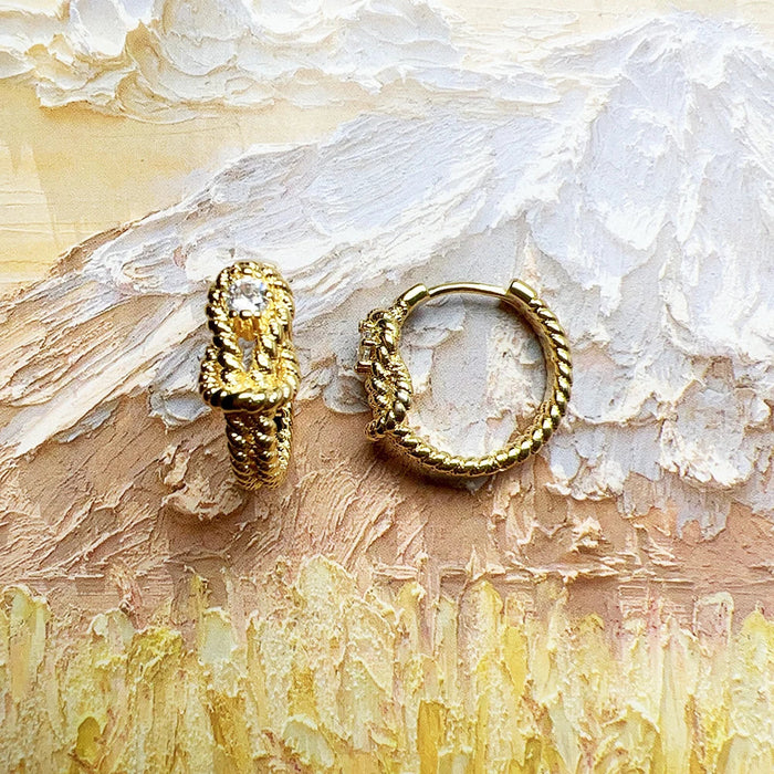 925 Sterling Silver Gold Plated Seafaring Knot Hoop Earrings Bohemian Women Jewelry