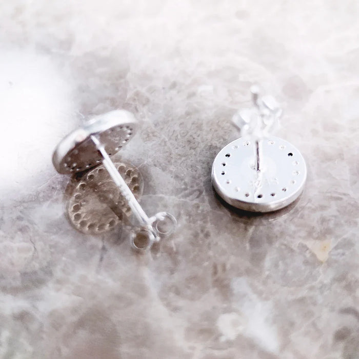 925 Sterling Silver Small Round Black Stud Earrings