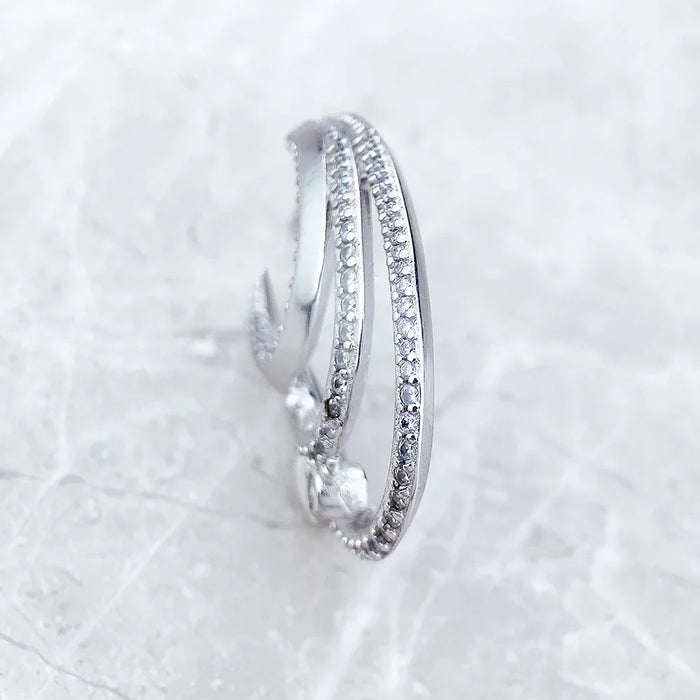 925 Sterling Silver Wave Hoop Earrings With White Stones