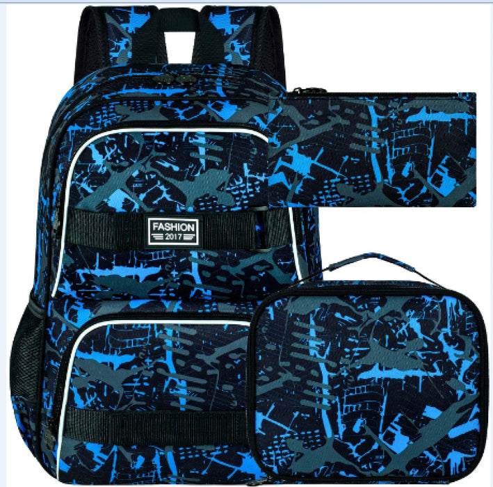 17 Inch Laptop Backpack With Lunch Bag Set Water Resistant Graffiti Design For Teens Men