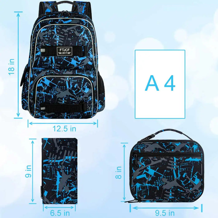 17 Inch Laptop Backpack With Lunch Bag Set Water Resistant Graffiti Design For Teens Men