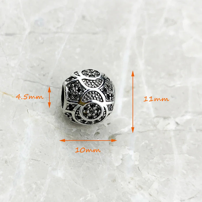 925 Sterling Silver Beads White Stone Crushed Vintage Europe Jewelry